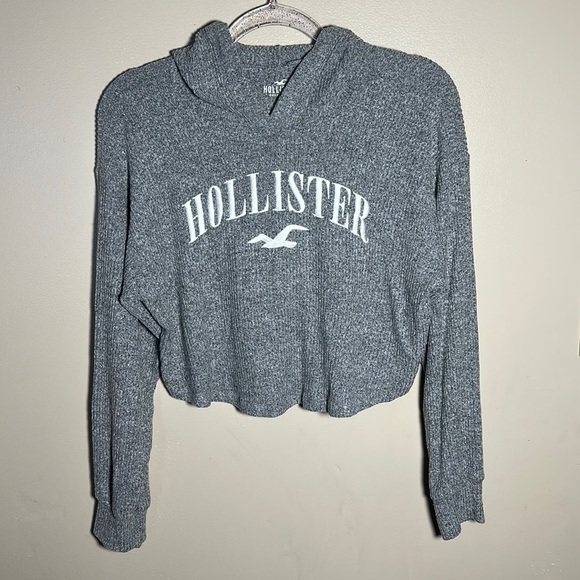 Hollister Tops - Hollister Gray Ribbed Hooded Cropped Top | XS‎